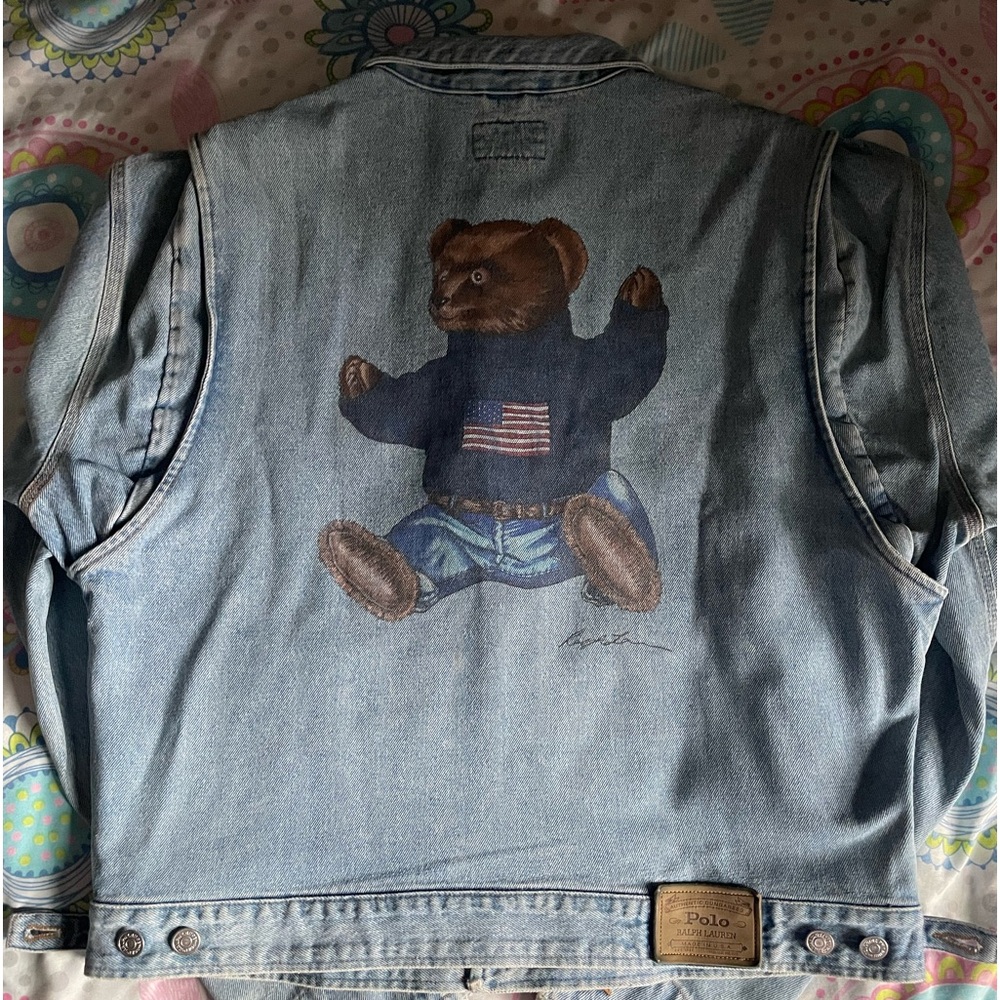 Polo by Ralph Lauren Denim Coat Jacket Size L Made Usa Preppy Bear vintage 90’s